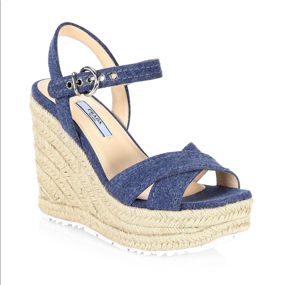 [prada] denim espadrille wedge